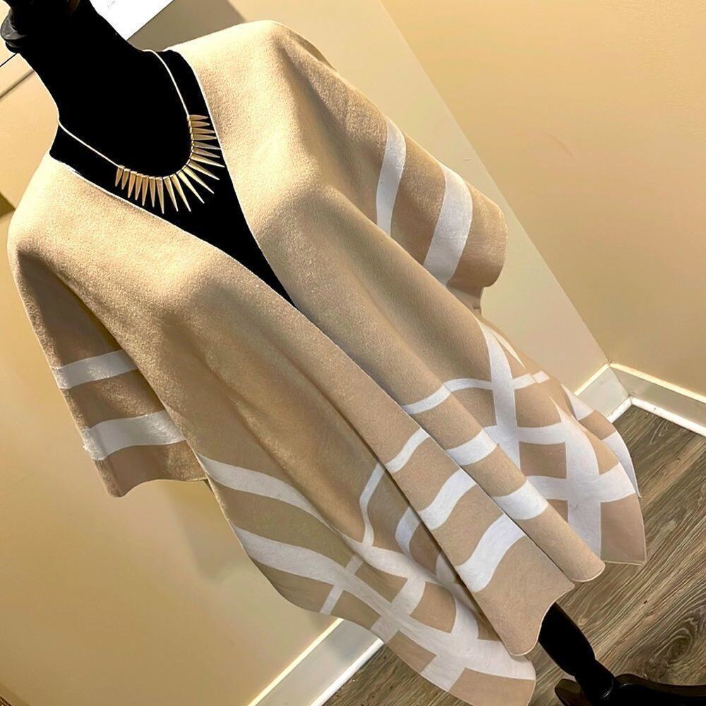Liz Claiborne Beige & Cream Reversible Poncho Wrap Shawl XS -S Sweater, NWT
